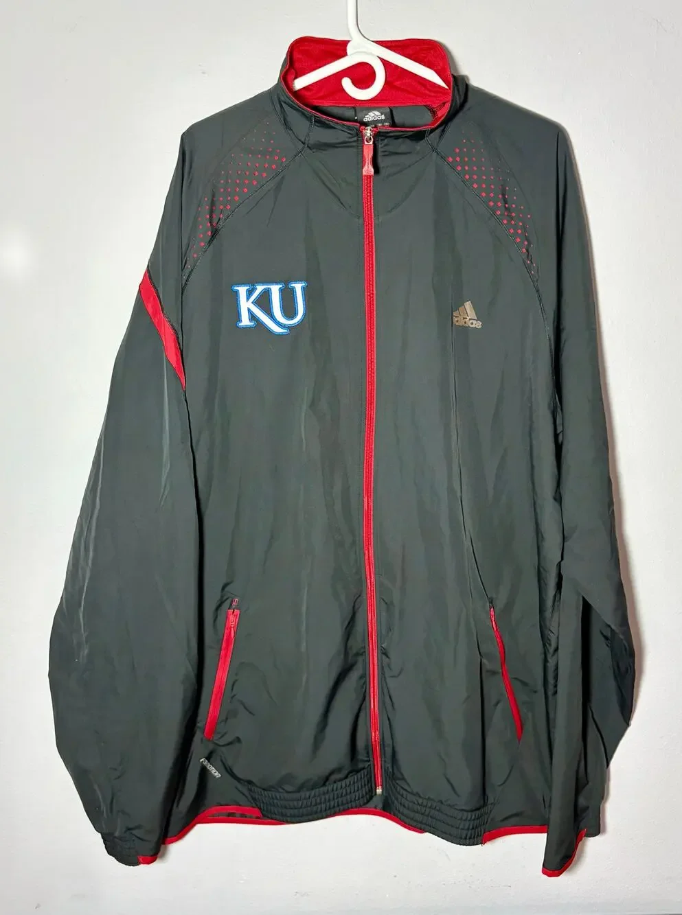 Vintage Kansas Jayhawks Full Zip Adidas Embroidered Gray Warm Up Jacket Sz 2XT